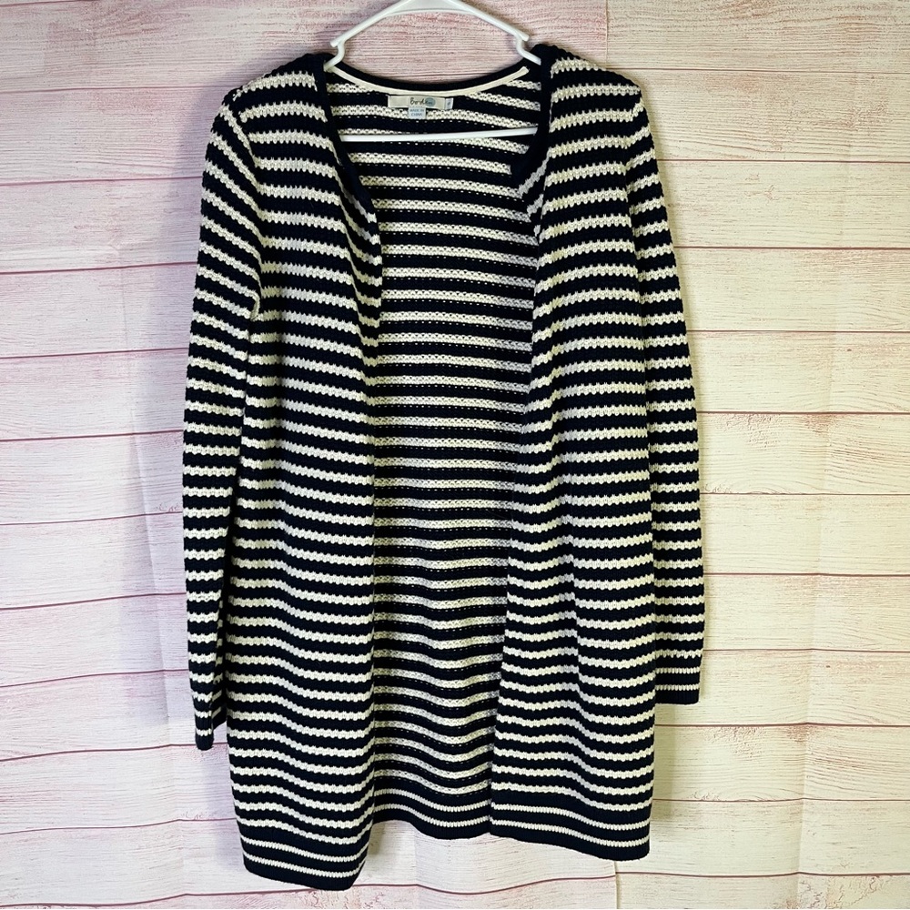Boden Navy Blue Stripe Wool‎ & Cotton Open Front Cardigan Sweater Size Small